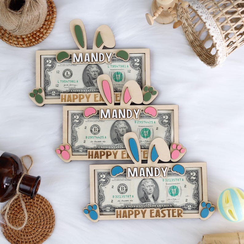 Custom Easter 2026 Bunny Money Holder Gift, Bunny Cash Holder for Kids, Easter Day Bunny Tag for Kids, Personalized Easter Money Holder Gift