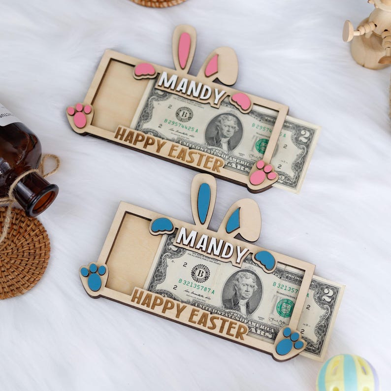 Custom Easter 2026 Bunny Money Holder Gift, Bunny Cash Holder for Kids, Easter Day Bunny Tag for Kids, Personalized Easter Money Holder Gift