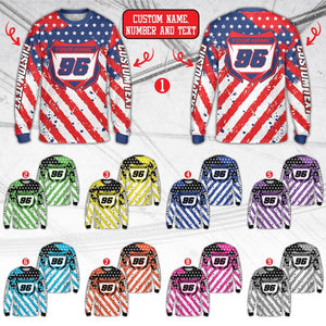 Personalized Dirt Bike Long Sleeve, Custom Rider's Name Number Plate Shirt, Motocross BMX Shirt, Off-Road Racing, 3D Dirt Bike Gift