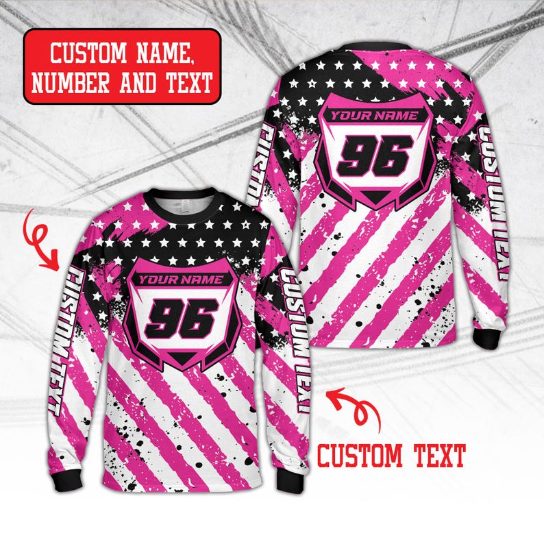 Personalized Dirt Bike Long Sleeve, Custom Rider's Name Number Plate Shirt, Motocross BMX Shirt, Off-Road Racing, 3D Dirt Bike Gift