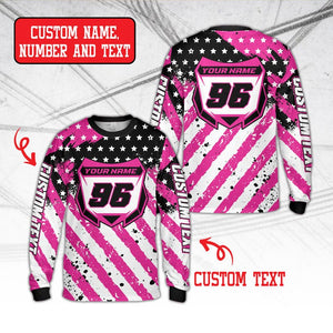 Personalized Dirt Bike Long Sleeve, Custom Rider's Name Number Plate Shirt, Motocross BMX Shirt, Off-Road Racing, 3D Dirt Bike Gift