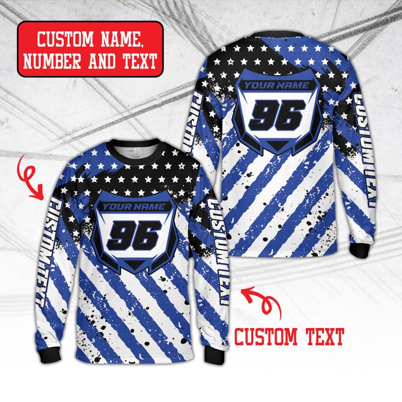 Personalized Dirt Bike Long Sleeve, Custom Rider's Name Number Plate Shirt, Motocross BMX Shirt, Off-Road Racing, 3D Dirt Bike Gift