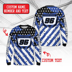 Personalized Dirt Bike Long Sleeve, Custom Rider's Name Number Plate Shirt, Motocross BMX Shirt, Off-Road Racing, 3D Dirt Bike Gift