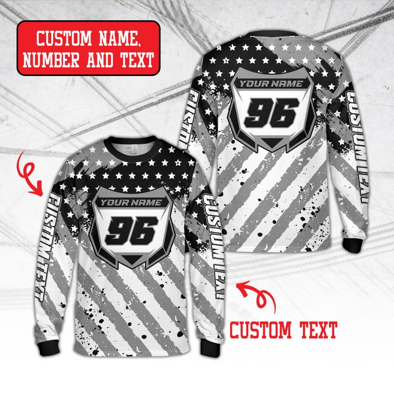 Personalized Dirt Bike Long Sleeve, Custom Rider's Name Number Plate Shirt, Motocross BMX Shirt, Off-Road Racing, 3D Dirt Bike Gift