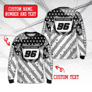 Personalized Dirt Bike Long Sleeve, Custom Rider's Name Number Plate Shirt, Motocross BMX Shirt, Off-Road Racing, 3D Dirt Bike Gift