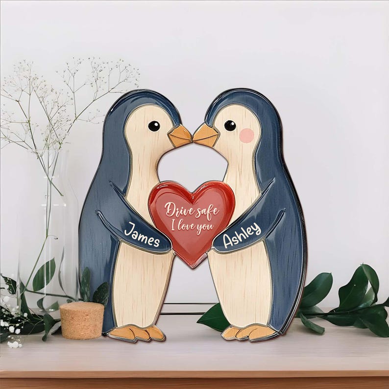 Personalised Penguin Pebble Romantic Gift for Girlfriend, Boyfriend, Custom Car Visor Clip, Drive Safe, Sun Visor Clip, Anniversary couples