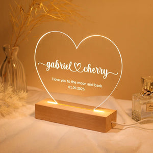 Custom Night Light as Valentines Day Gift, Heart Shape Personalized Night Light, Anniversary Gifts for Him or Her, Romantic Engagement Gift