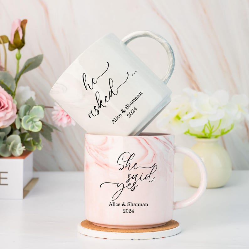 Personalised Engagement Gift, His & Hers Printed Mugs, Soon to be Mrs, One Lucky Mr, Marble Mugs, Bride To Be Mug