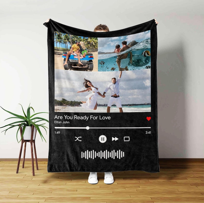 Personalized Music Blanket your photo & music favorite song Gift Blanket Great Couples Boyfriend Girlfriend Birthday Gift Mom Gift