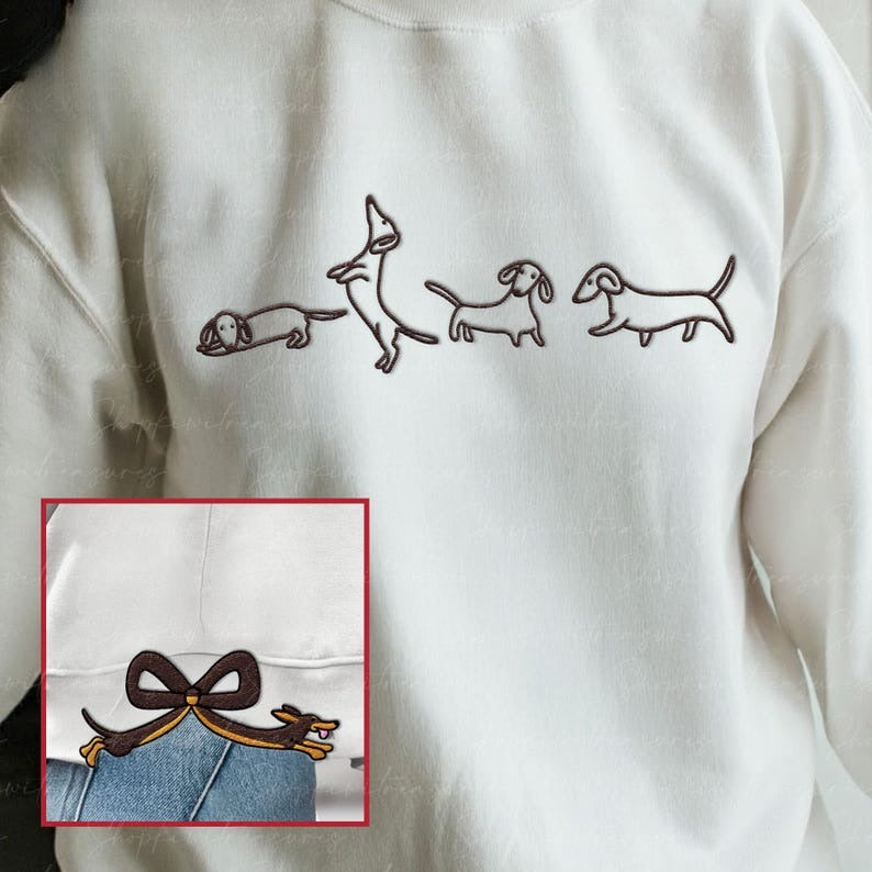 Dachshund Bow Side Bow Embroidery Sweatshirt, Dachshund Mama Sweatshirt, Dog Mama Coquette Embroidered Sweatshirt, Dachshund Lovers Gift