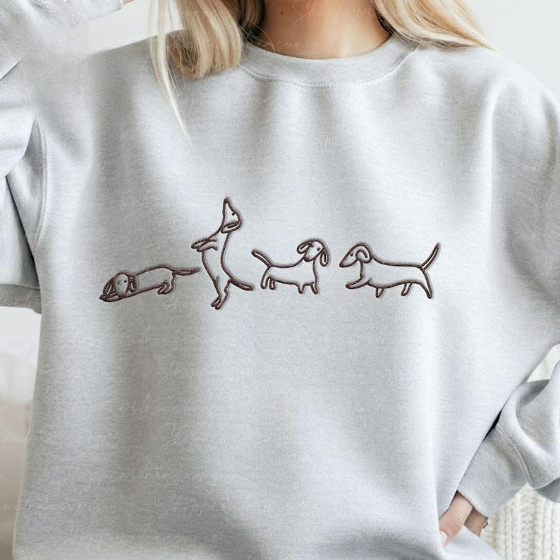 Dachshund Bow Side Bow Embroidery Sweatshirt, Dachshund Mama Sweatshirt, Dog Mama Coquette Embroidered Sweatshirt, Dachshund Lovers Gift