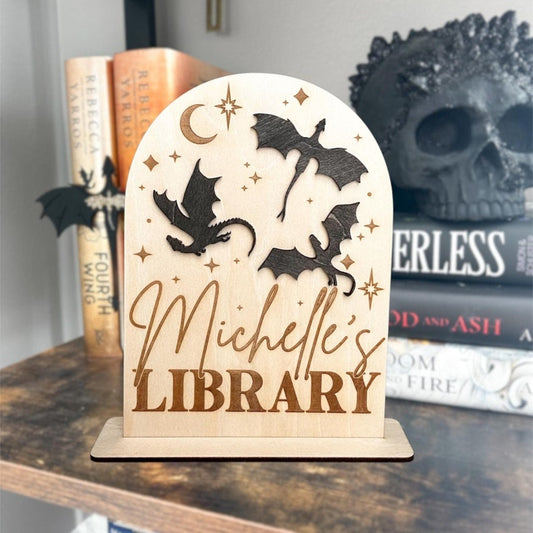 Bookshelf Decor, Bookish Accessories, Library Sign, Book Sign, Dragon Book Sign, Gift for book lover, Bookish Gift, BookTok, Romantasy