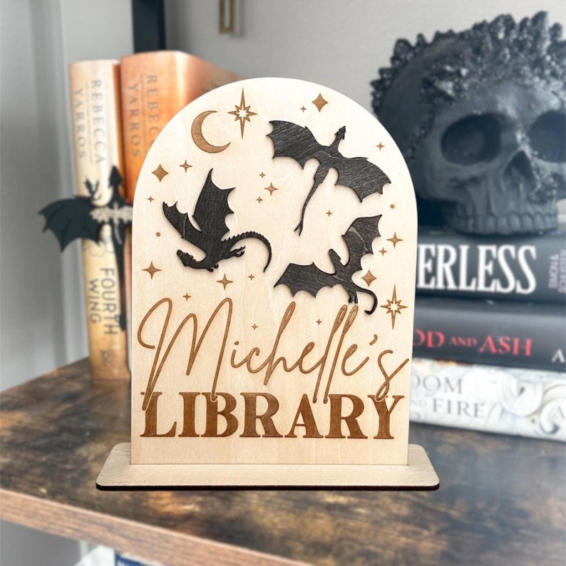Bookshelf Decor, Bookish Accessories, Library Sign, Book Sign, Dragon Book Sign, Gift for book lover, Bookish Gift, BookTok, Romantasy