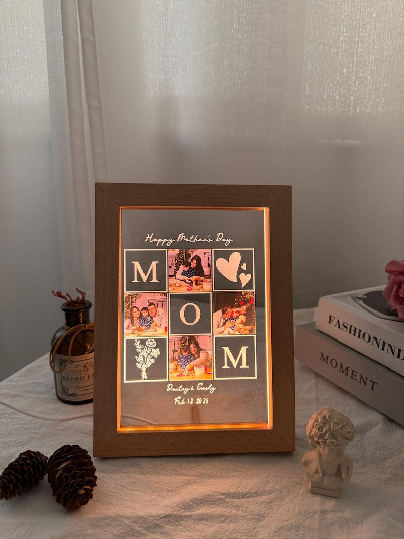 Custom Picture Frame with Light, Memorial Picture Gift for Mom, Personalized MOM Memory Stand, Mother's Day Gifts, Unique Gifts with Name