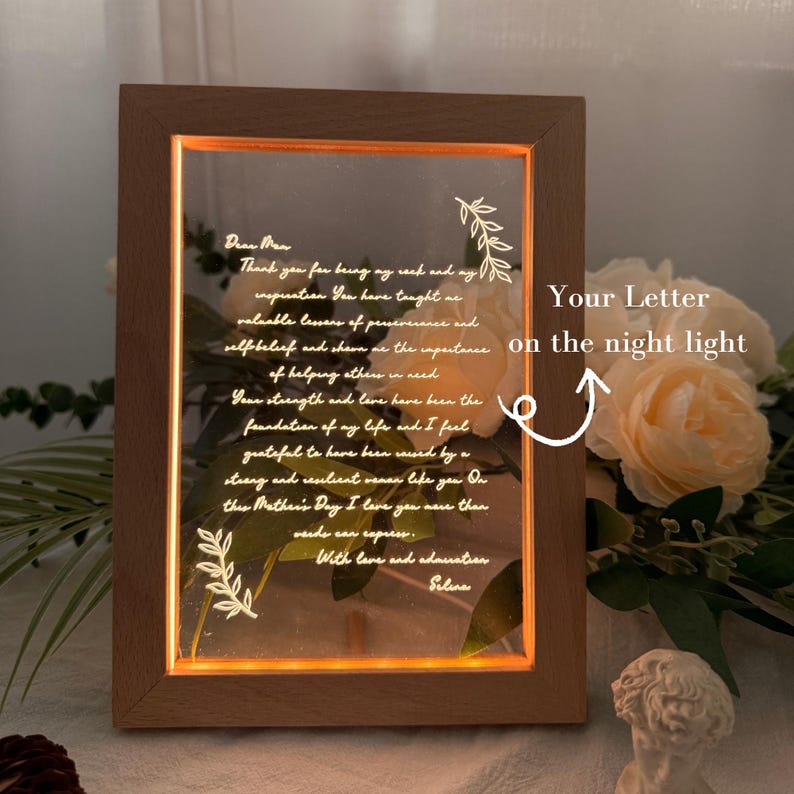 Personalized Letter Light to Mom, Custom Hand-written Letter Night Light, Mother's Day Gift Ideas, Mama Grandma Nana Mimi Birthday Gifts