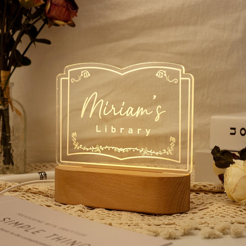 Personalized Library Sign Light, Book lover Gift, Home Library Decor, Bookshelf Decor, Bookish Gifts, Gift for Her Birthday
