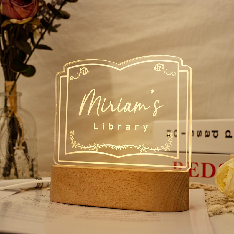 Personalized Library Sign Light, Book lover Gift, Home Library Decor, Bookshelf Decor, Bookish Gifts, Gift for Her Birthday