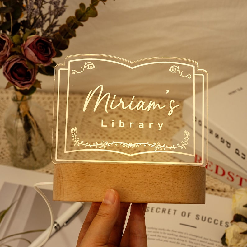 Personalized Library Sign Light, Book lover Gift, Home Library Decor, Bookshelf Decor, Bookish Gifts, Gift for Her Birthday