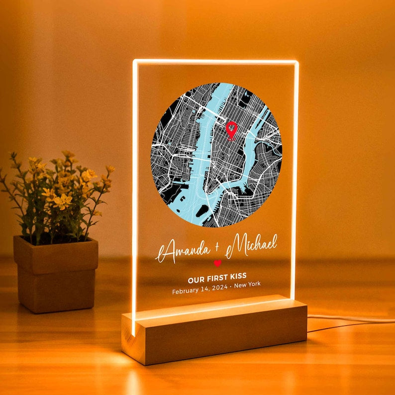 Custom First Date Map Acrylic Plaque Where We Met Personalized Where It All Began Map Anniversary Gift Minimalist Home Decor