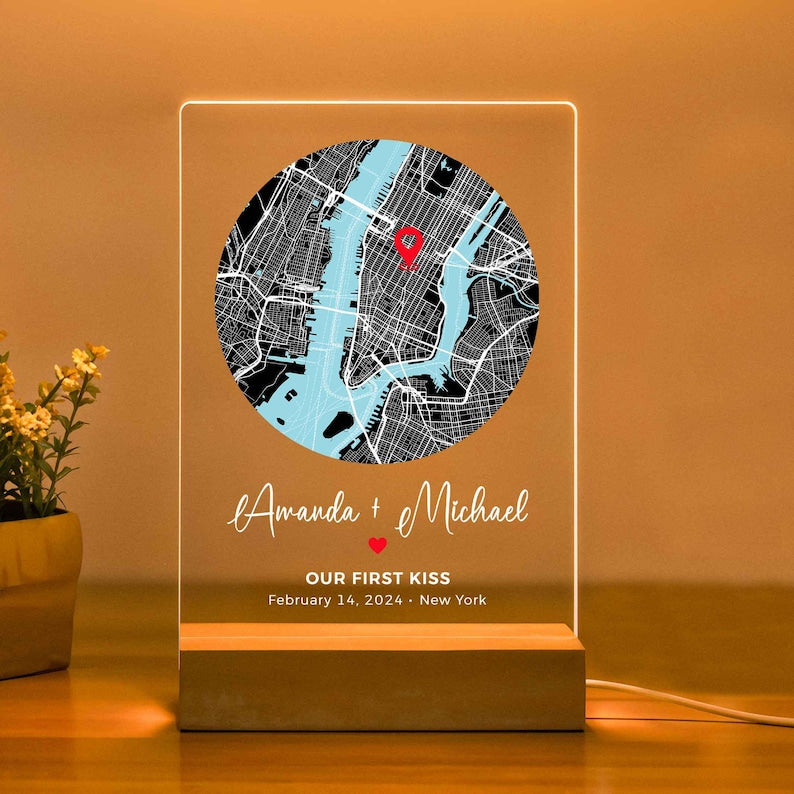 Custom First Date Map Acrylic Plaque Where We Met Personalized Where It All Began Map Anniversary Gift Minimalist Home Decor