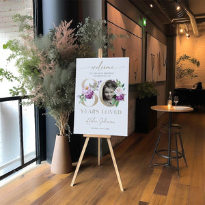 80 Years Loved Sign, 80th Birthday Welcome Sign, Floral 80th Welcome Sign with Photo, Look Who's 80 Welcome Sign, 80th Birthday Decorations