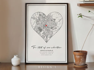 Personalised Couple Map - Engagement Gift, Map Prints Any Location, City Print, Town Map, Love Map Print, Map Gift, Map Prints Poster
