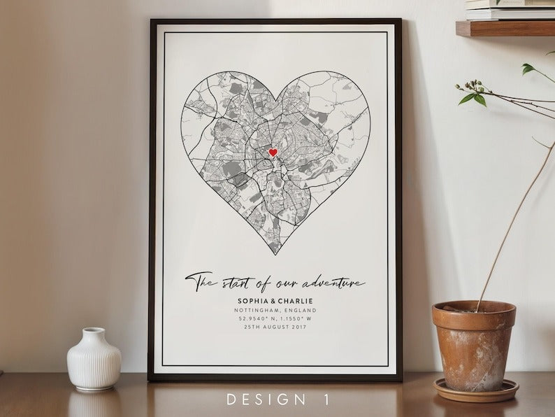 Personalised Couple Map - Engagement Gift, Map Prints Any Location, City Wood Sign, Town Map, Love Map Wood Sign, Map Gift, Map Sign