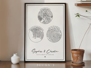 Personalised Couple Map - Engagement Gift, Map Prints Any Location, City Print, Town Map, Love Map Print, Map Gift, Map Prints Poster
