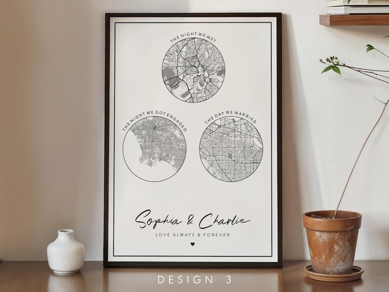Personalised Couple Map - Engagement Gift, Map Prints Any Location, City Wood Sign, Town Map, Love Map Wood Sign, Map Gift, Map Sign