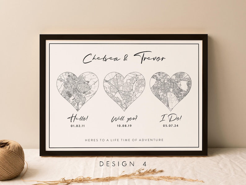 Personalised Couple Map - Engagement Gift, Map Prints Any Location, City Wood Sign, Town Map, Love Map Wood Sign, Map Gift, Map Sign