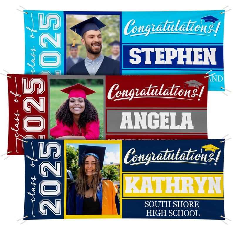 Personalized Graduation Banner w/ Photo, Name & School - Outdoor Graduation Decoration 2025 - Class of 2025 - Graduation Yard Sign