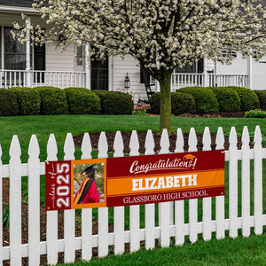 Personalized Graduation Banner w/ Photo, Name & School - Outdoor Graduation Decoration 2025 - Class of 2025 - Graduation Yard Sign