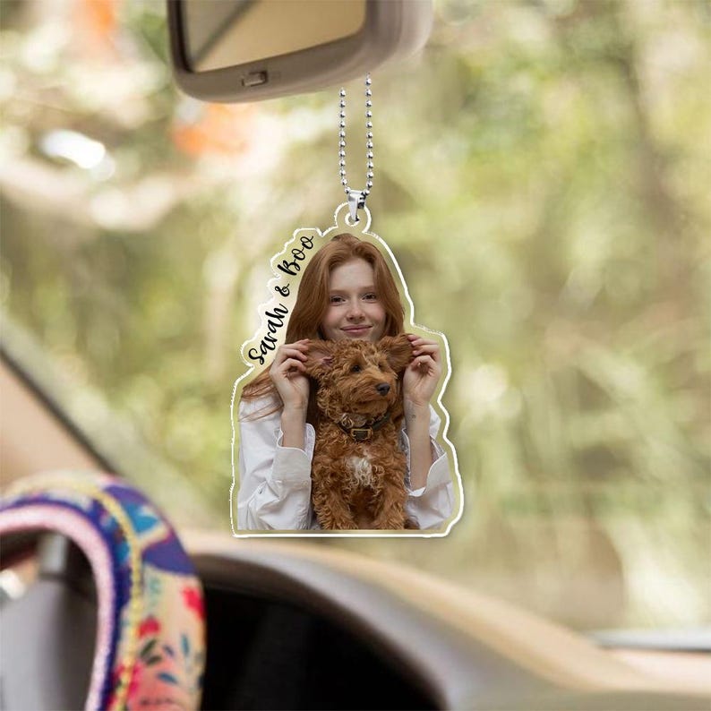 Personalized Photo Car Ornament, Custom Photo Dog and Dog Owners , Custom Name Dog Lovers Photo, Personalized Photos Car Hanging, Car Ornament