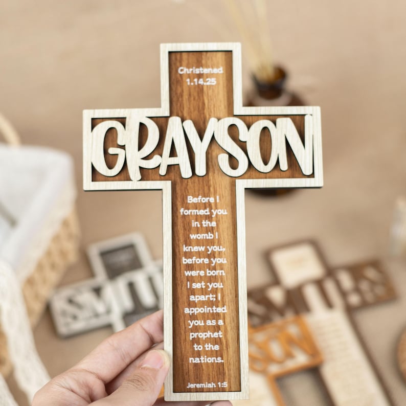 Personalized Children's Wooden Cross, Custom Baptism, First Communion, Dedication Keepsake Cross, Baptism Gift for Kids, Newborn Baby Gifts