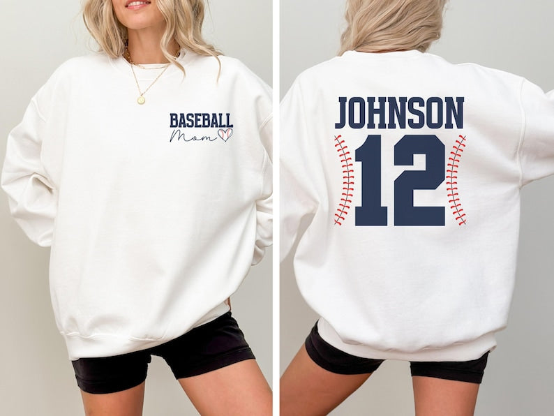 Baseball Mom Sweatshirt Baseball Mama Sweatshirt Name on Sleeve Custom Baseball Mom Gifts Baseball Sweater for Mom Baseball Sweatshirt