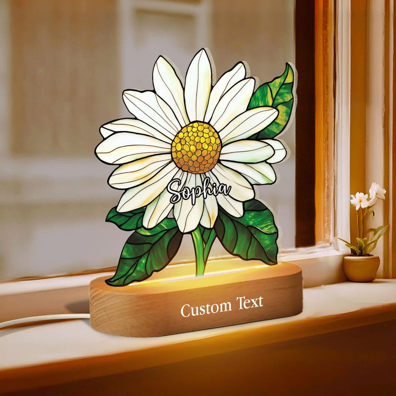 Birth Flower With Name LED Night Light Lamp, Birth Month Flower Gift Home Decor, Birth Flower Memorial Family Gift, Mothers Day Gift For Mom