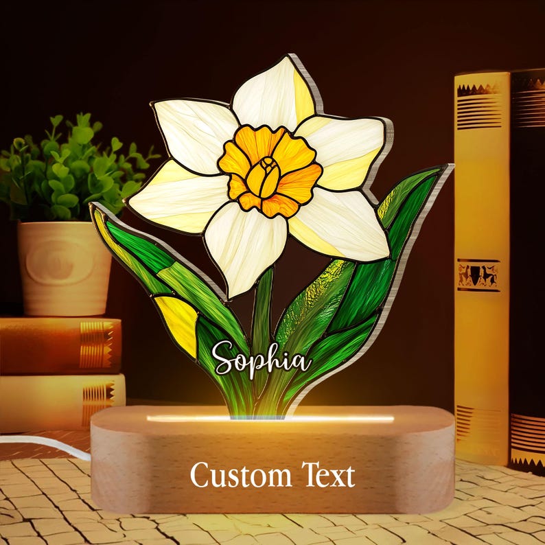 Birth Flower With Name LED Night Light Lamp, Birth Month Flower Gift Home Decor, Birth Flower Memorial Family Gift, Mothers Day Gift For Mom