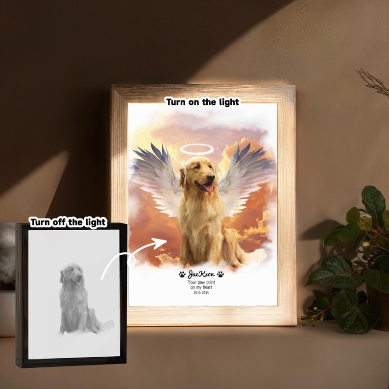 Customizable Fur Baby on Art Frame Light, Personalized Pet Lovers Portrait Commission, Pet Portrait Keepsake Light,Loss Gift Grief