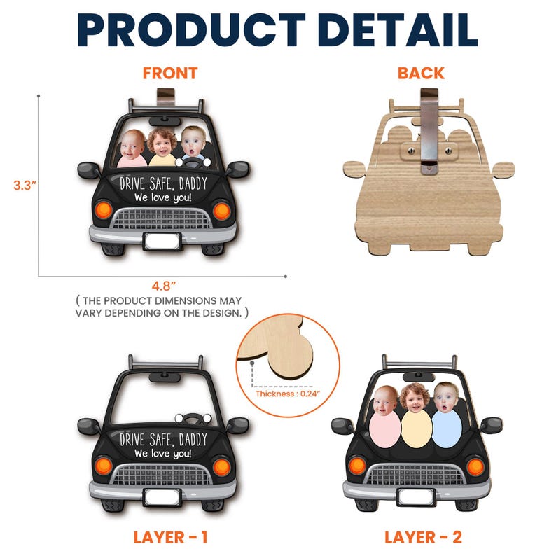 Drive Safe Daddy - Personalized Photo Wooden Car Visor Clip, Custom Funny Face With Kid, Custom Face Gift, Father's Day, Funny Car Gift