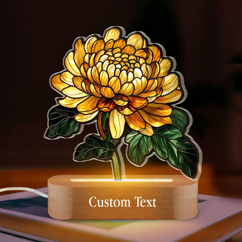 Birth Flower With Name LED Night Light Lamp, Birth Month Flower Gift Home Decor, Birth Flower Memorial Family Gift, Mothers Day Gift For Mom
