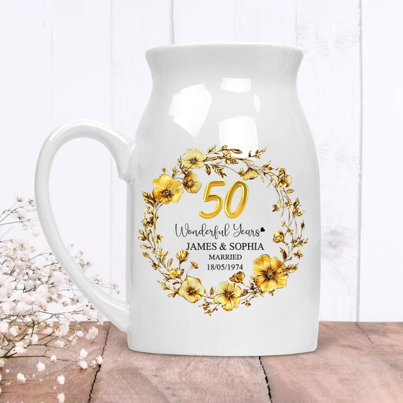 Personalized 50th Wedding Anniversary Flower Vase, 50th Wedding Anniversary Keepsake Gift, Golden Wedding Anniversary Gift