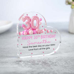 Personalised Happy 30th Birthday Gift Plaque, Birthday Gift For Her, Heart Plaque, 30th Birthday Gifts, Pink 30th Gift, Gifts for Her