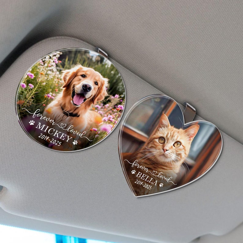 Pet Memorial Photo Car Visor Clip, Gift for Dog Dad, Pet Sympathy Gift, Cat Lover Visor Clip, Custom Car Visor Picture Clip, Forever Loved