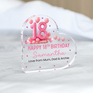 Personalised Happy 18th Birthday Gift Plaque, Birthday Gift For Her, Heart Plaque, 18th Birthday Gifts, Pink 18th Gift, Gifts for Her