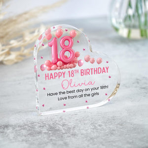Personalised Happy 18th Birthday Gift Plaque, Birthday Gift For Her, Heart Plaque, 18th Birthday Gifts, Pink 18th Gift, Gifts for Her