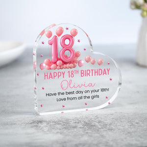 Personalised Happy 18th Birthday Gift Plaque, Birthday Gift For Her, Heart Plaque, 18th Birthday Gifts, Pink 18th Gift, Gifts for Her