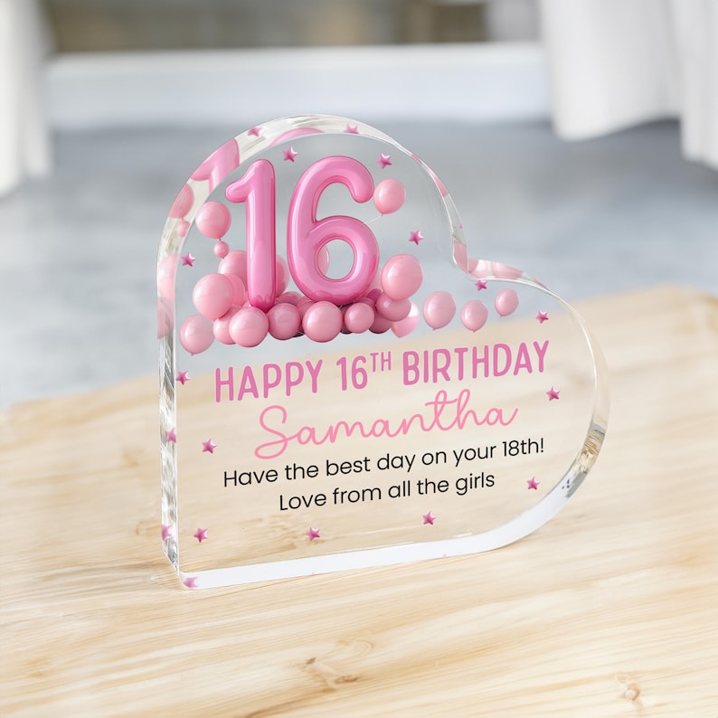 Personalised Happy 16th Birthday Gift For Her, Birthday Gift For Her, Heart Plaque, 16th Birthday Gifts, Pink 16th Gift, Gifts for Her