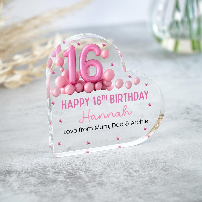 Personalised Happy 16th Birthday Gift For Her, Birthday Gift For Her, Heart Plaque, 16th Birthday Gifts, Pink 16th Gift, Gifts for Her