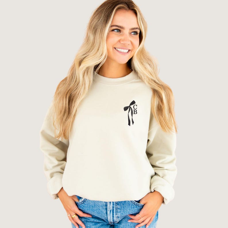 Custom Initial Bow Ribbon Embroidered Crewneck Sweatshirt - Hoodie | Bridal Party Sweatshirt | Bridesmaid Proposal |Cute Bow Shirt il_794xN.6628263720_szae.jpg