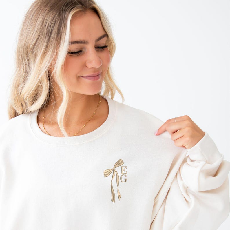 Custom Initial Bow Ribbon Embroidered Crewneck Sweatshirt - Hoodie | Bridal Party Sweatshirt | Bridesmaid Proposal |Cute Bow Shirt il_794xN.6628263726_1e2c.jpg